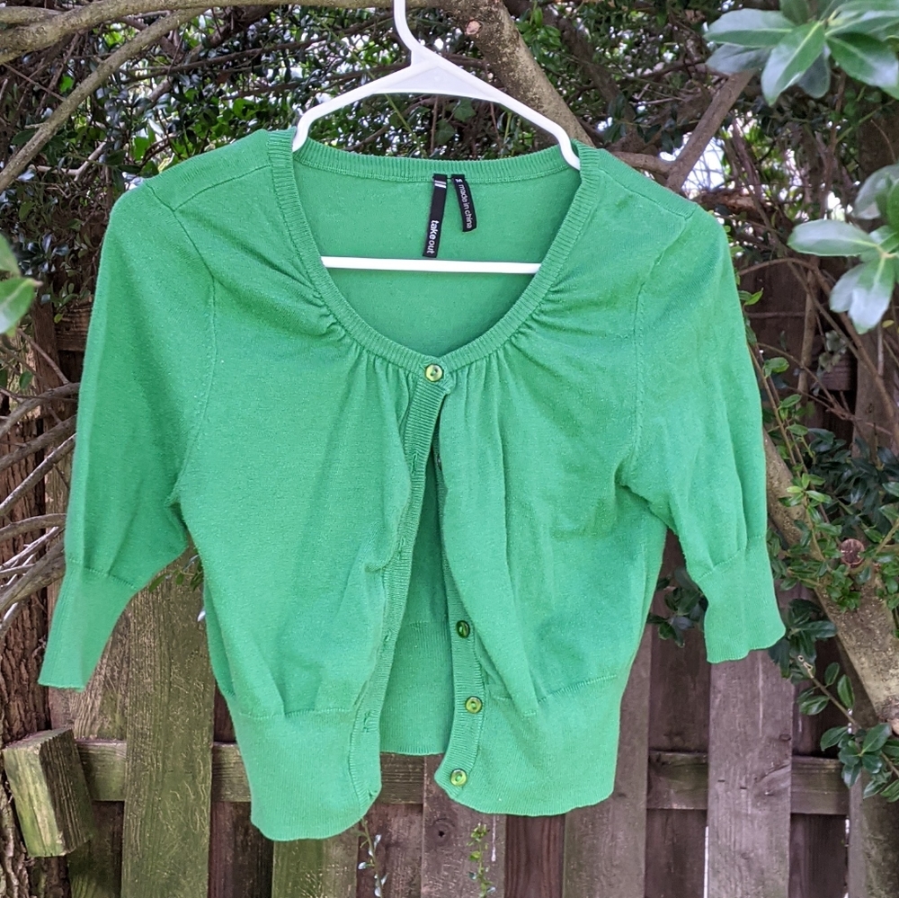 Kelly Green Button-Up Shrug Sweater